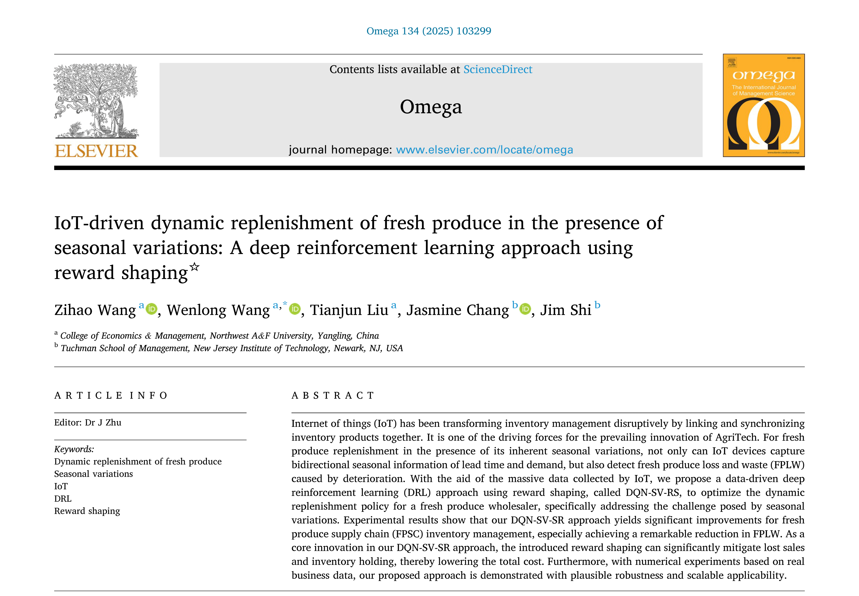 IoT-driven dynamic replenishment of fresh produce in the presence of ...